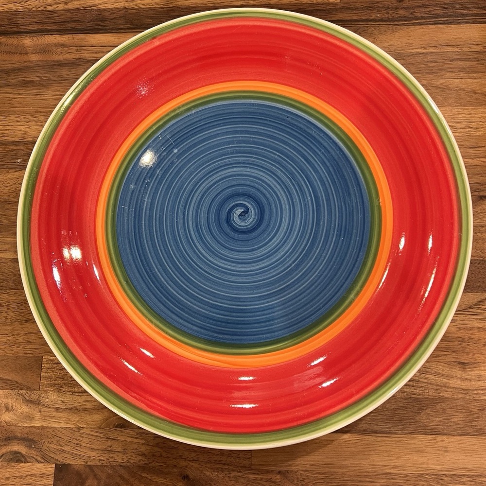 ROYAL NORFOLK 10.5" Round Multi-Colored "MAMBO" Ceramic Dinner Plate Blue Center